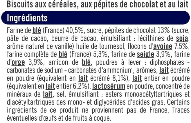 U Biscuits Petit déjeuner lait pépites de chocolat paquet de 400g packshot