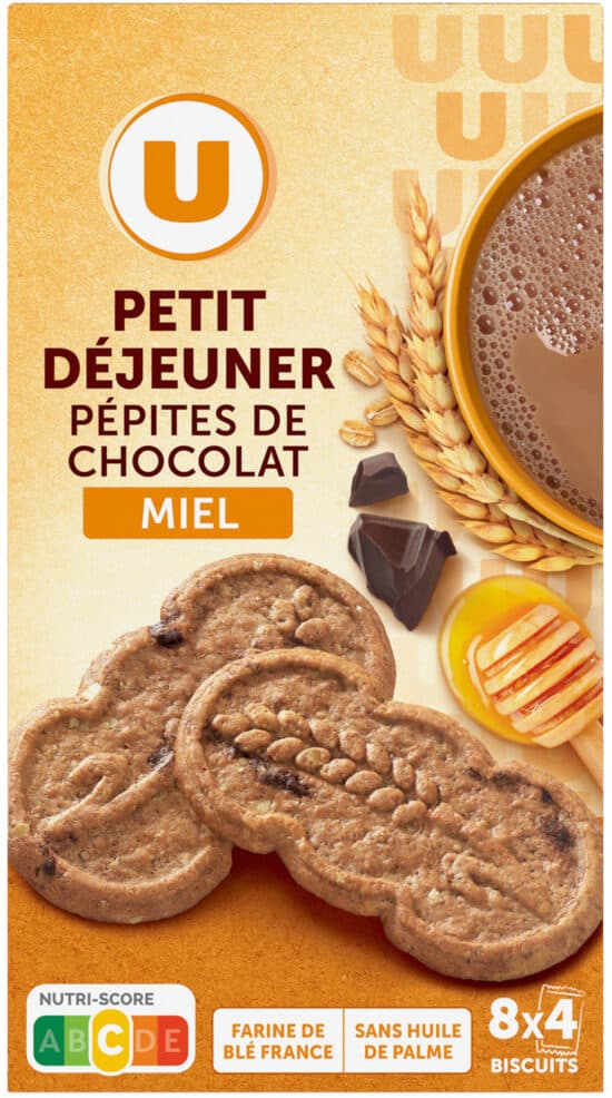 U Biscuits Petit déjeuner miel pépites de chocolat paquet de 400g packshot