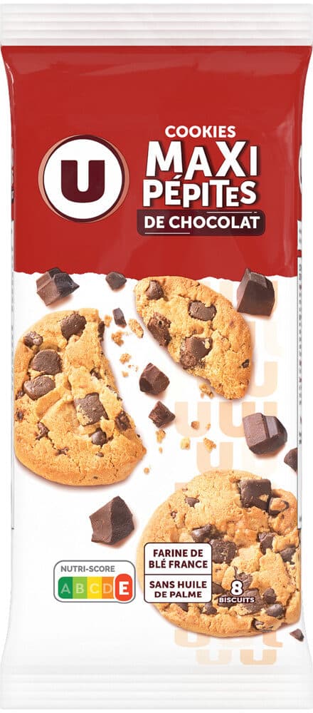 U Cookies premium maxi pépites chocolat paquet de 184g packshot