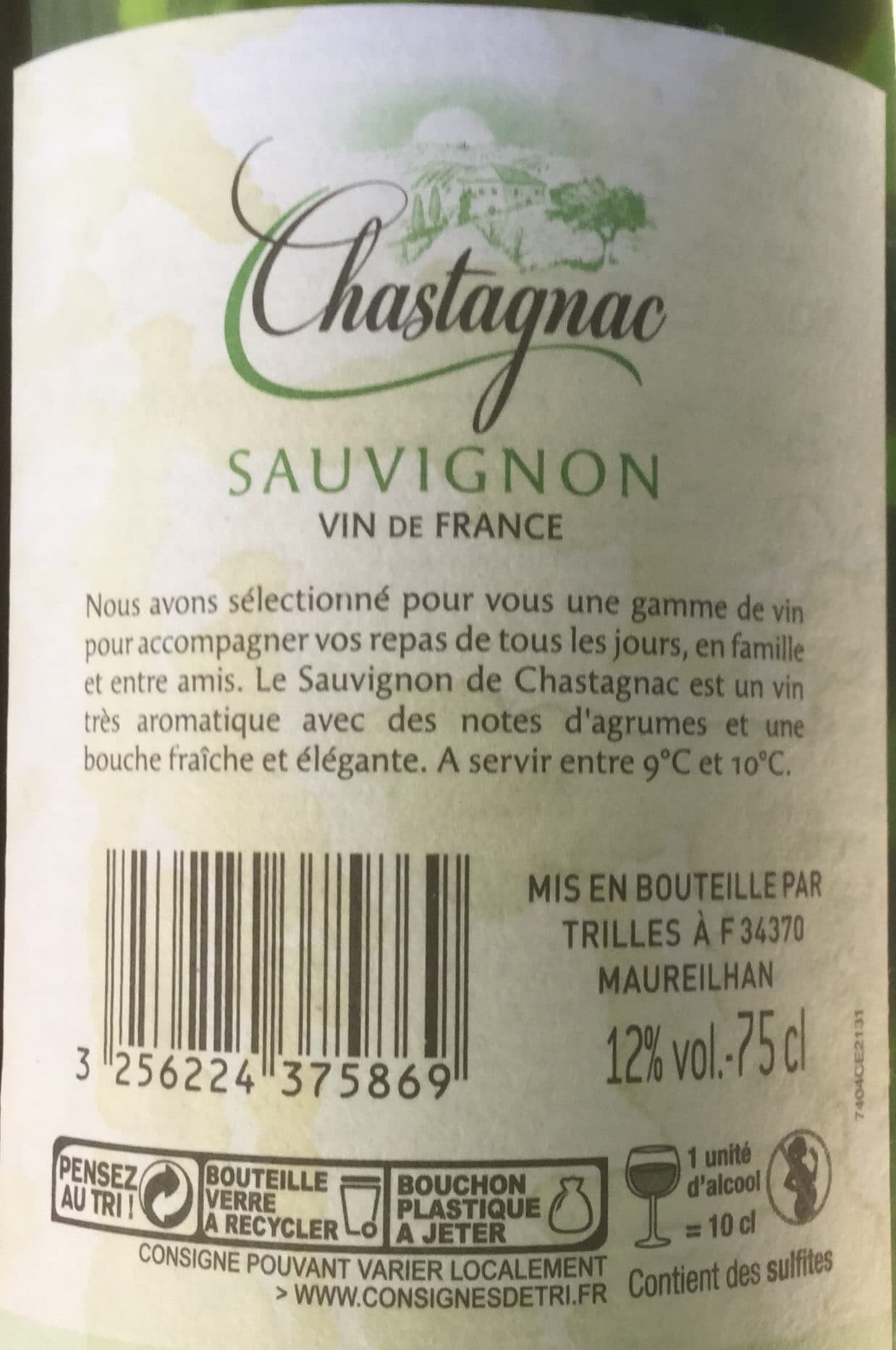 U Vin blanc de France Sauvignon chastagnac packshot
