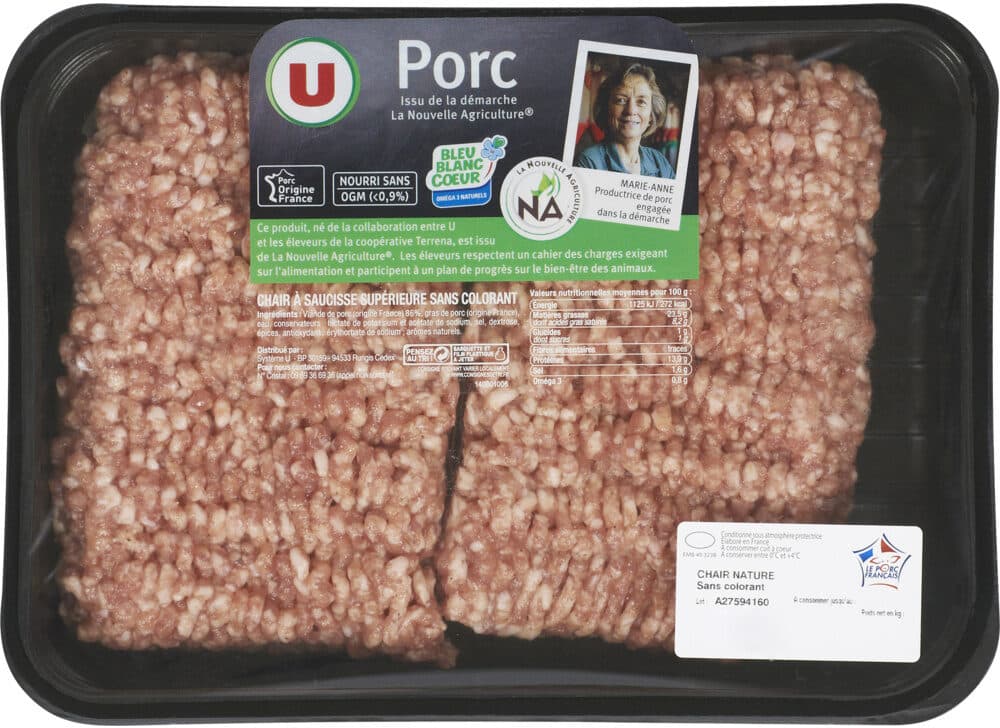 U Chair à saucisse sans colorant, barquette, 1kg packshot