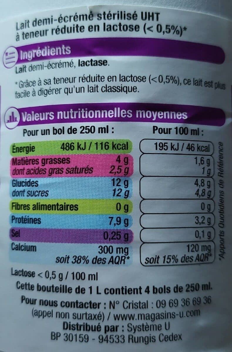 MAGASIN U Lait facile à digérer demi-écrémé packshot