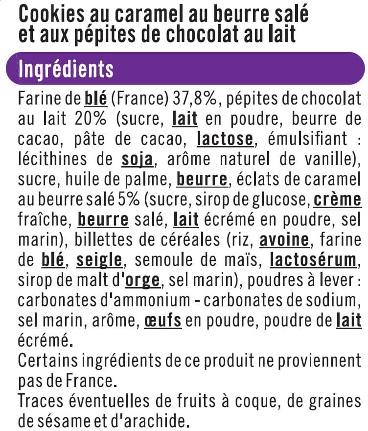 U Cookies goût caramel pépites de chocolat au lait paquet de 200g packshot