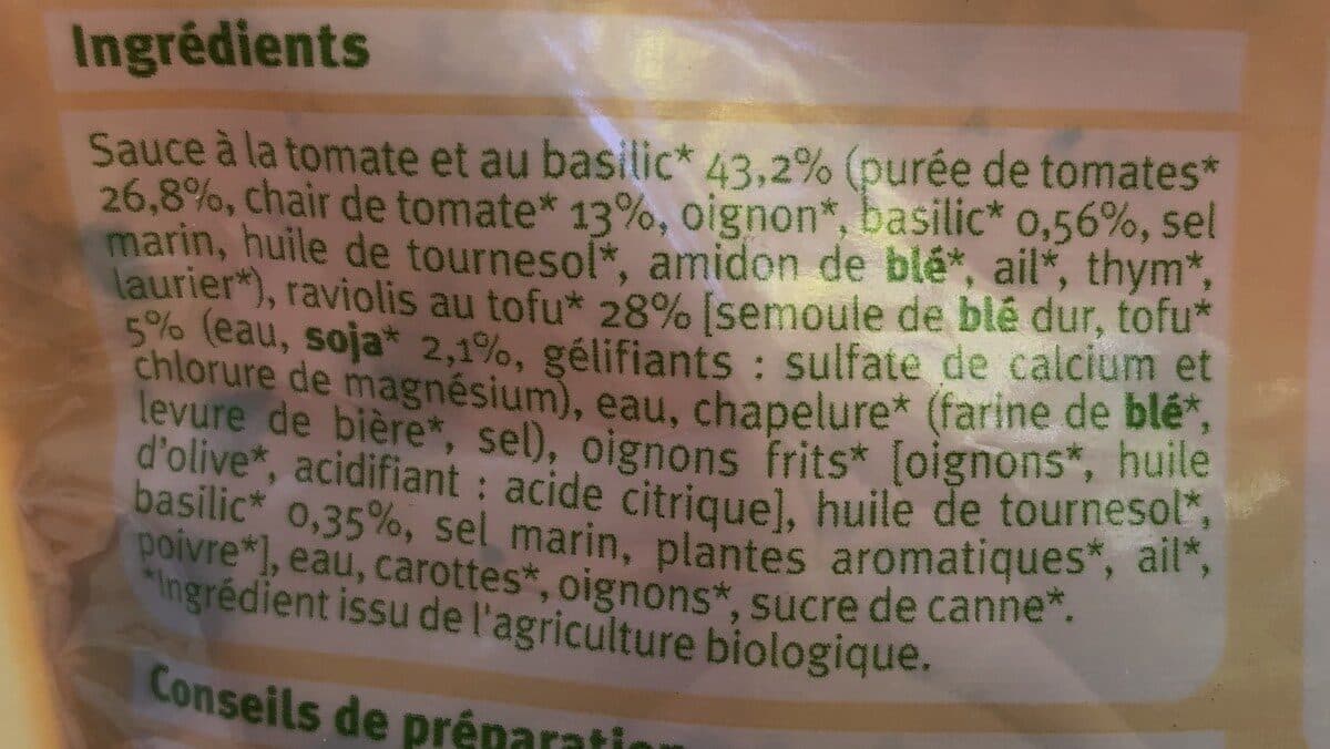 U Raviolis au tofu tomates basilic U BIO, 250g packshot