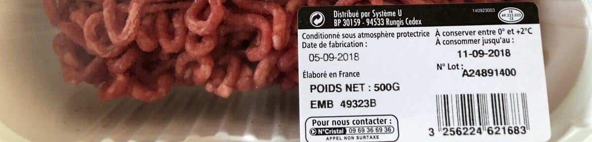 U Viande hachée pur boeuf, 15% Matière Grasse, France, VBF, barquettede500g packshot