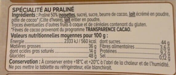 U Chocolat praliné à pâtisser Tablette de 170g packshot
