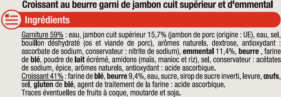 U Croissants au beurre jambon fromage, packshot