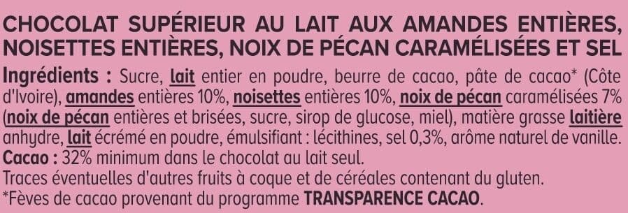 U Chocolat au lait aux amandes,noisettes et noix de pécan et pointe de sel Tablette de 200g packshot