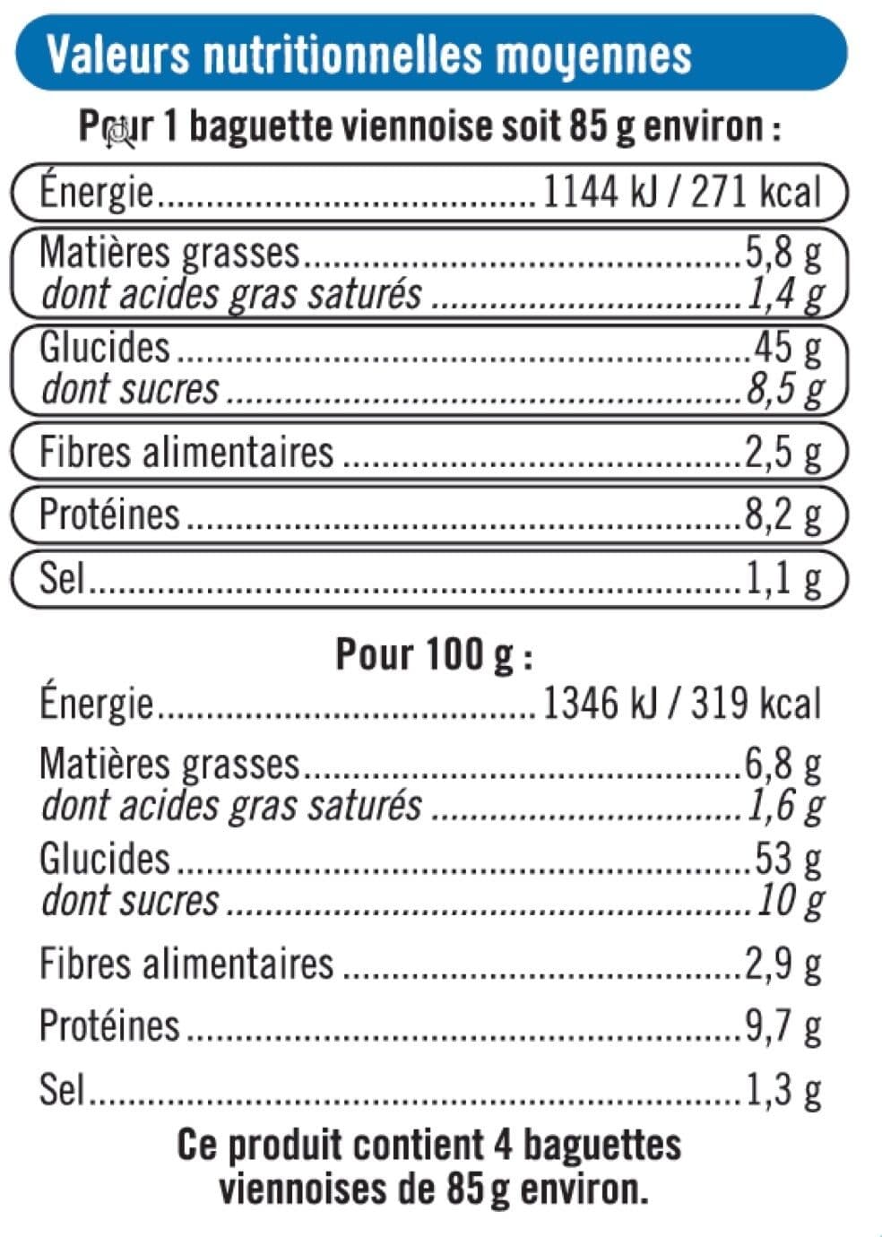 U Baguettes viennoises x4, 340g packshot