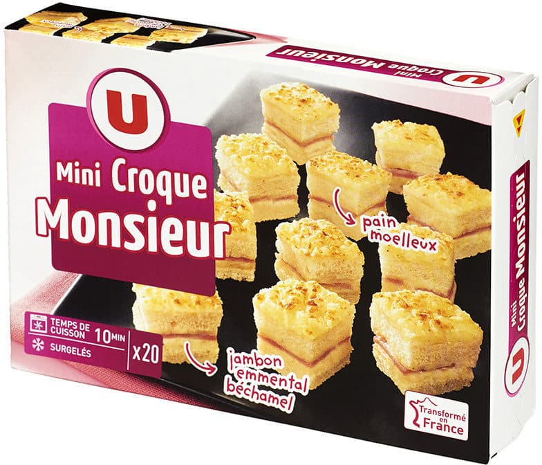 U Mini Croques Monsieur pain de mie moëlleux jambon-emmental surgelés packshot