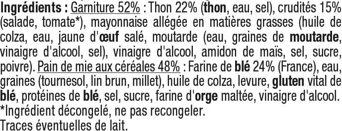 U Sandwich de pain de mie aux céréales thon et crudités packshot