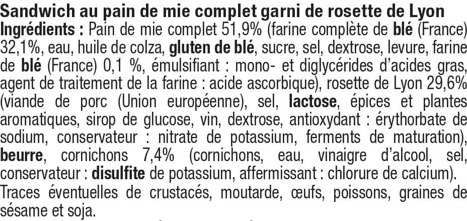 U Sandwich au pain de mie complet garni de rosette de Lyon et de cornichons 135g packshot