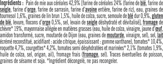 U Sandwich pain de mie aux céréales fromage de chèvre, tomates, roquetteet courgettes grillées 210g packshot