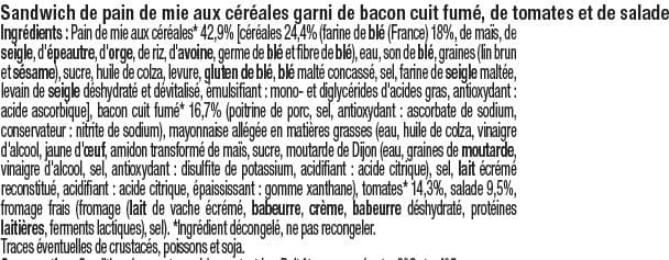 U Sandwich au pain de mie aux céréales garni de bacon cuit fumé, de tomates et de salade packshot
