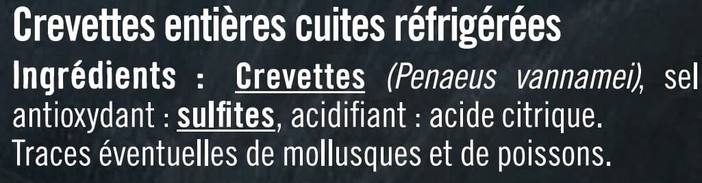 U Crevette cuite, penaeus vannameï, calibre 50/70, élevée en AmériqueduSud ou Centrale, barquette 200g packshot
