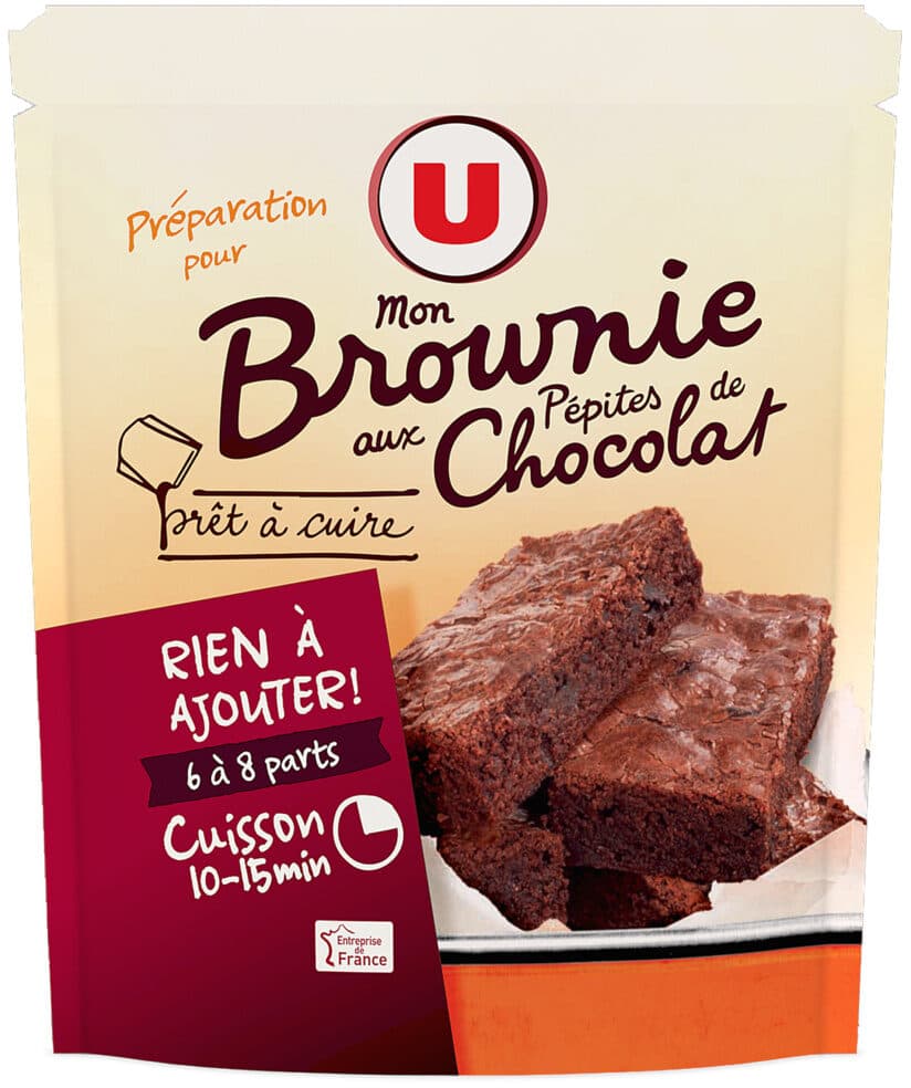 U Préparation pour brownies pépites chocolat doypack de 500g packshot