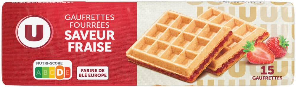 U Gaufrettes fourrées saveur fraise paquet de 110g packshot