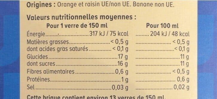 U Nectar orange/banane sans sucres ajoutés brique 2L packshot