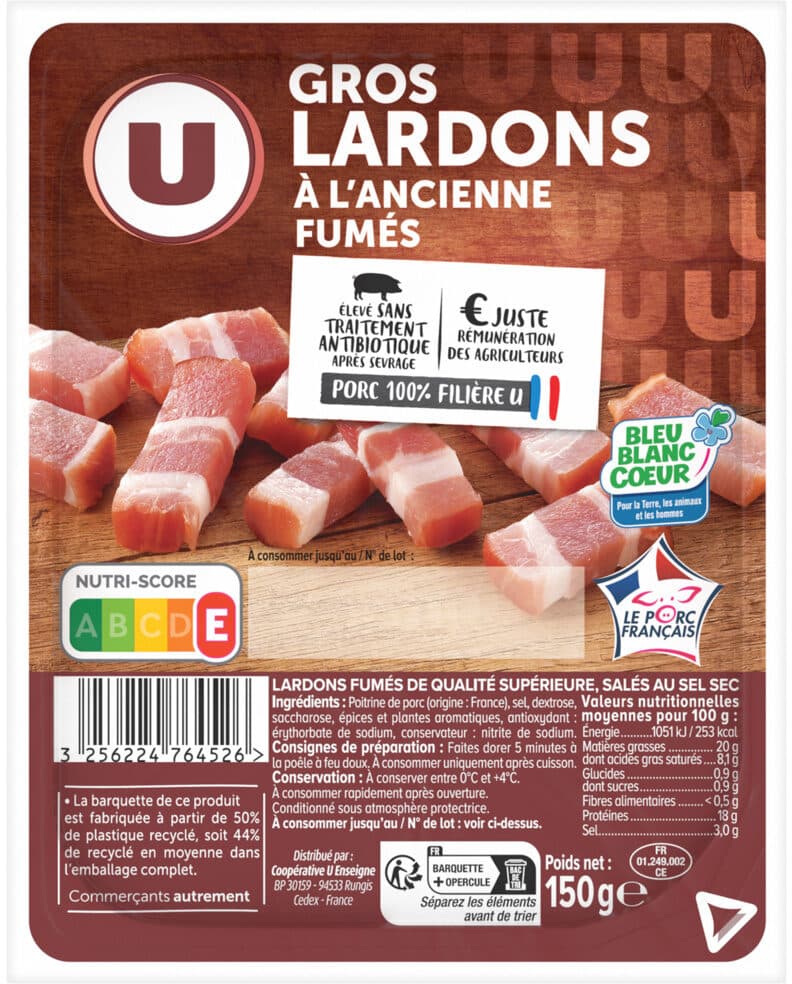 U Gros lardons fumés à l'ancienne VPF Bleu Blanc Coeur packshot