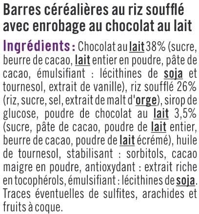 U Barres de céréales enrobées de chocolat au riz souflé 6 unités, 150g packshot
