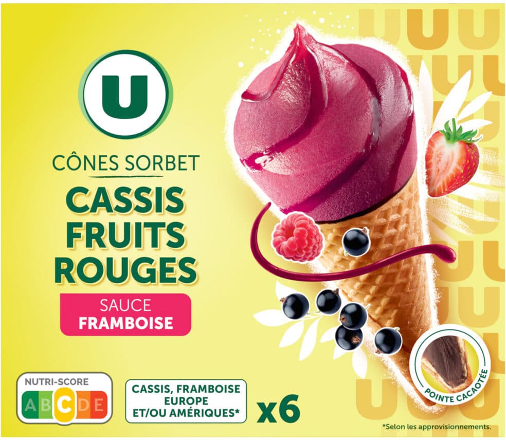 U Cônes glacés sorbet fruits rouges, x6 408g packshot