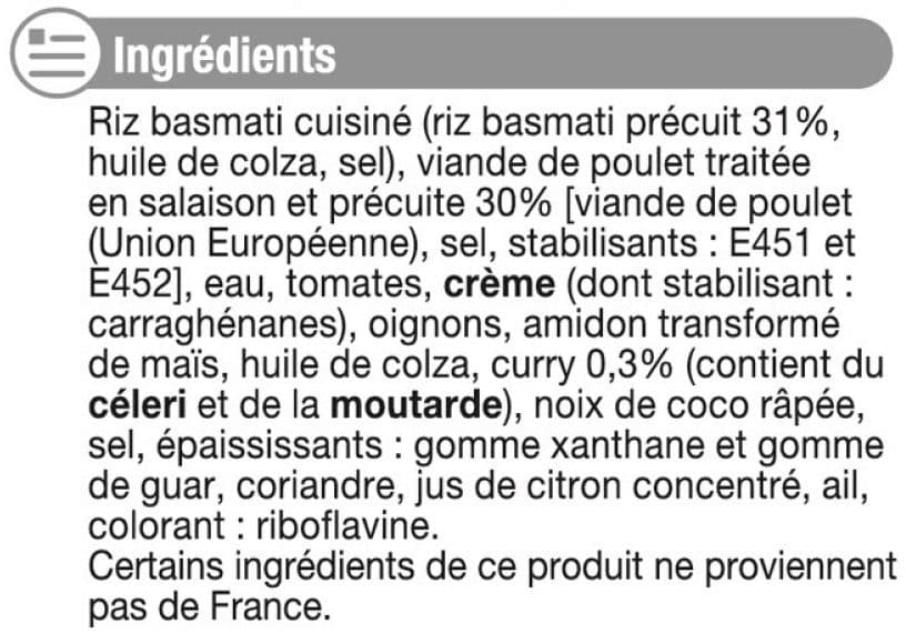 U Emincé poulet au curry+riz basmati packshot