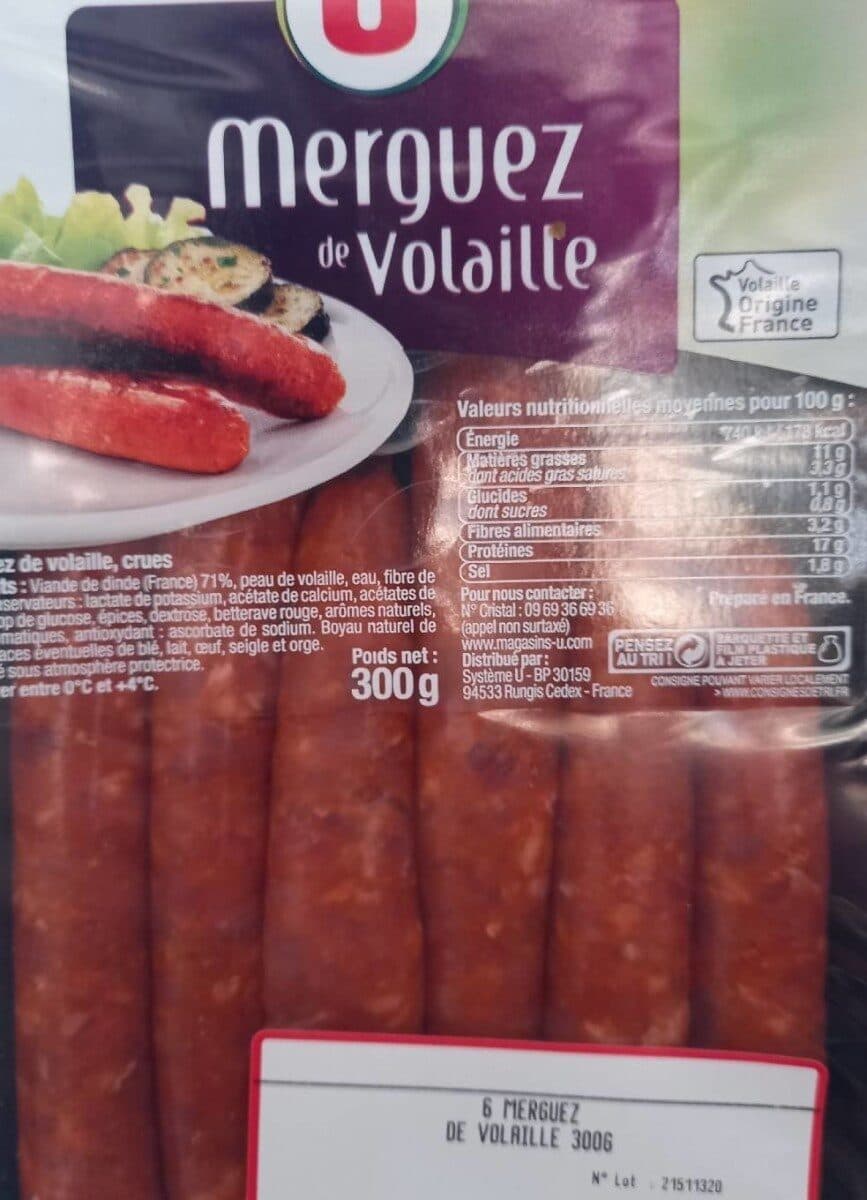 U Merguez de volaille, 6 pièces, 300g packshot