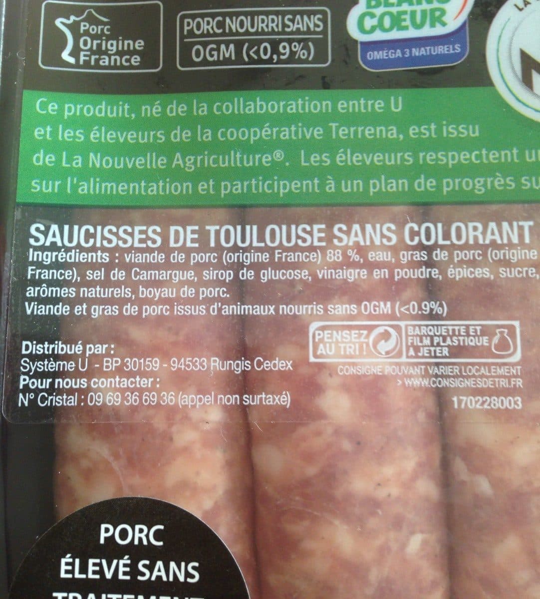 U Saucisse toulouse gros grain France, 4 pièces, barquette, 500g packshot