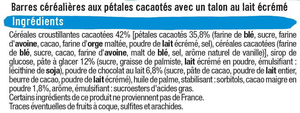 U Barres céréales pétales chocolatées talon lait packshot