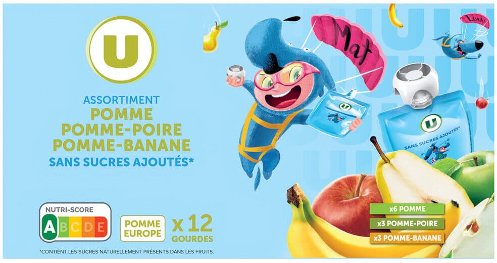 U Gourdes dessert fruitier pomme-pomme poire pomme-banane sans sucre ajouté 12x90g packshot