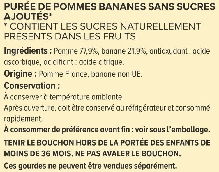 U Gourdes pomme-banane sans sucre ajouté 6X90g packshot