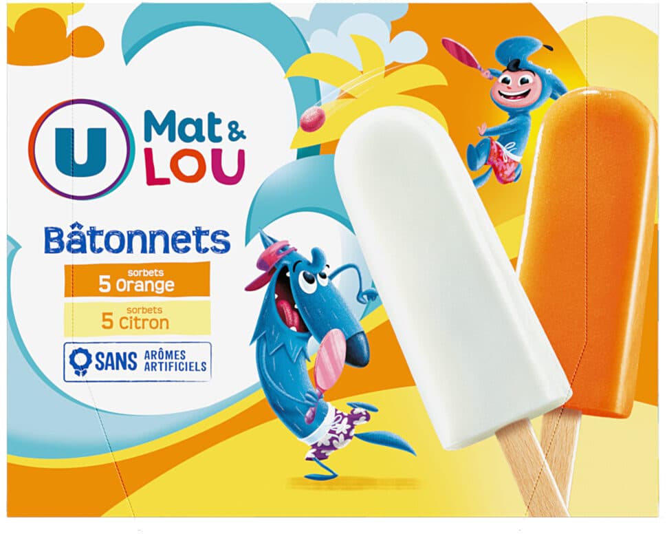 U Bâtonnets glace à l'eau parfum orange & citron packshot
