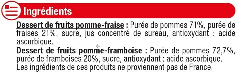 U Coupelle dessert de fruits pommes, fraise et + pommes, framboise packshot