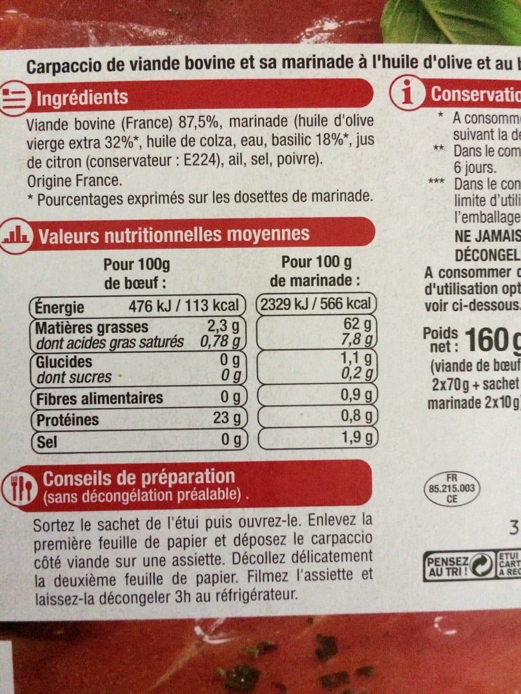 U Carpaccios pur boeuf packshot
