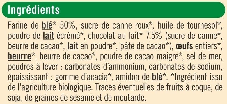 U bio Gâteaux Goûters bio fourrés chocolat au lait 185g packshot