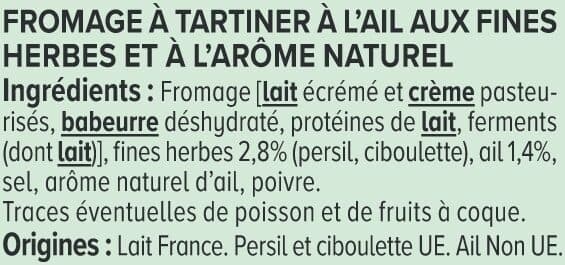 U Fromage pasteurisé à tartiner ail et fines herbes 23,5% de MG, 9 portions, 180g packshot