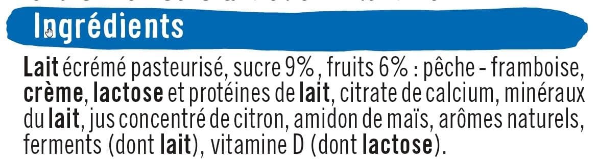 U Yaourt à boire sucré pulpe pêche framboise packshot
