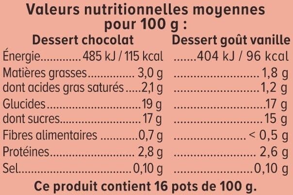 U Dessert lacté gélifié au chocolat ou à la vanille panachés 16X100g packshot