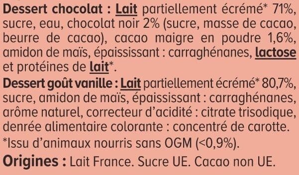 U Dessert lacté gélifié au chocolat ou à la vanille panachés 16X100g packshot