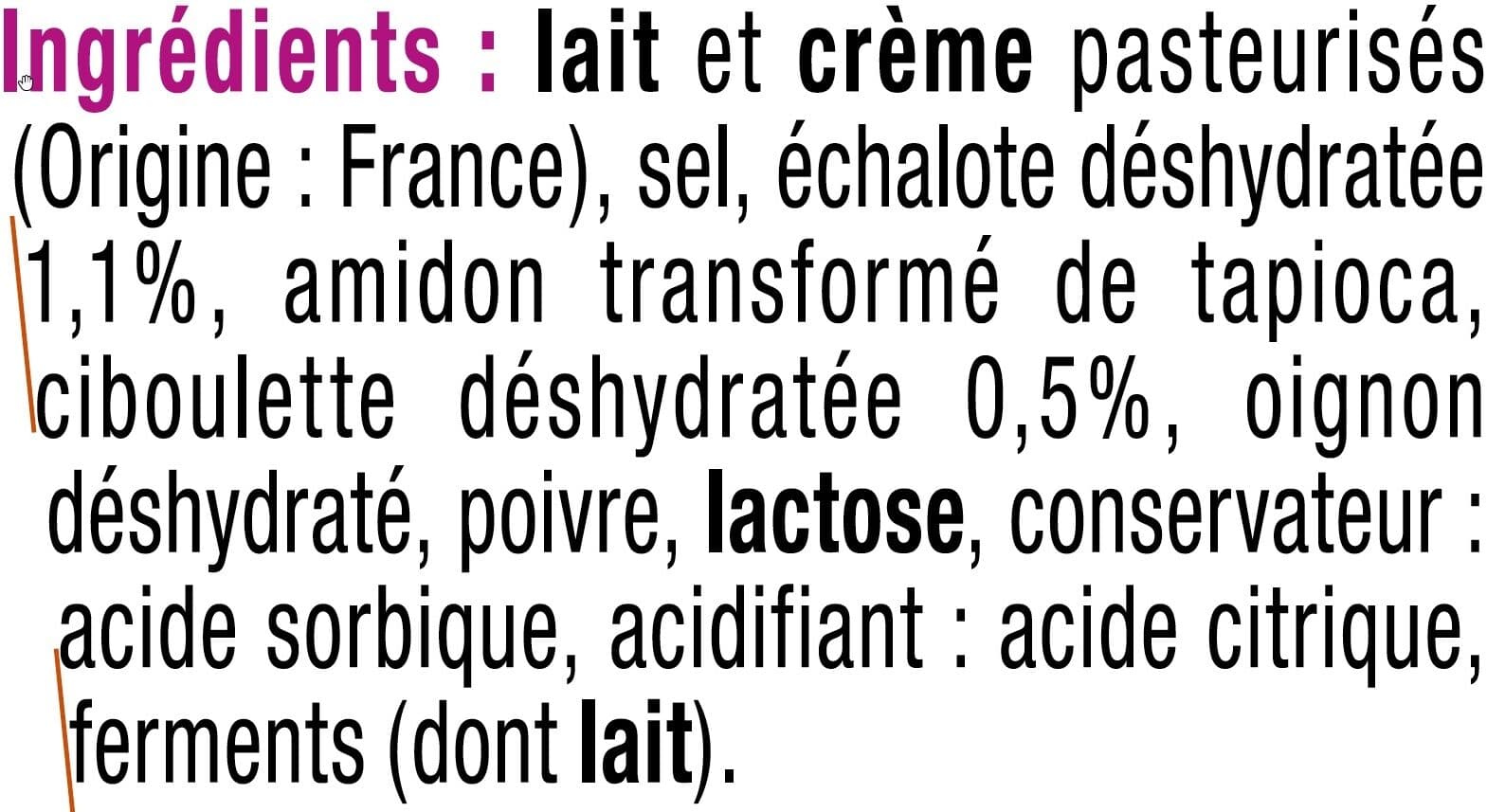 U Spécialité fromagère au lait pasteurisé dés de salade échalote ciboulette, 32% de MG, pot de 120g packshot