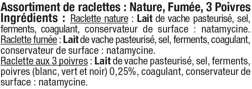 U Plateau de raclettes 3 saveurs, nature, 3 poivres et fumée 27% mg - 700g packshot