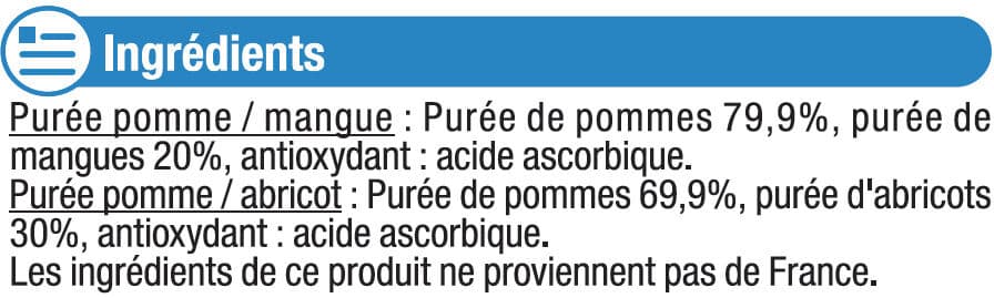 U Purée pommes mangues et purée pommes abricots sans sucres ajoutés packshot