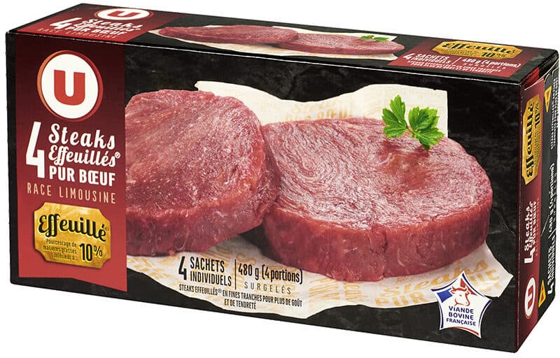 U Effeuillés steaks pur boeuf race limousin 10%mg VBF packshot
