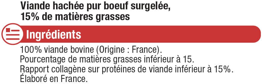 U Viande Haché pur boeuf viande bovine française 15% MG, sachet de500g packshot