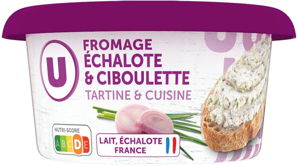 U Fromage à tartiner au lait pasteurisé échalote ciboulette 23% de MG,150g packshot