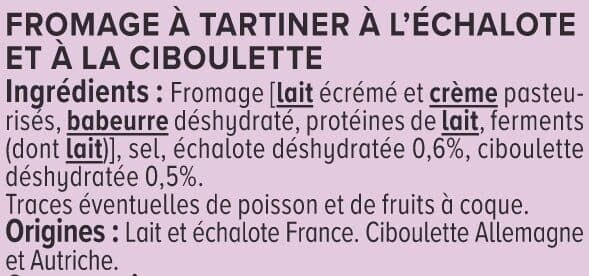 U Fromage à tartiner au lait pasteurisé échalote ciboulette 23% de MG,150g packshot