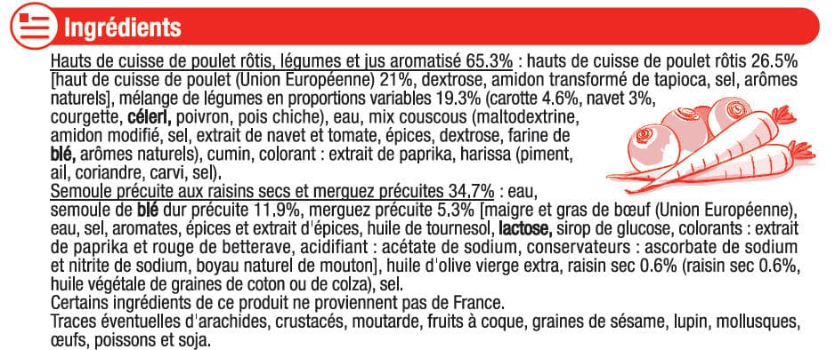 U Couscous poulet merguez semoules aux raisins secs packshot