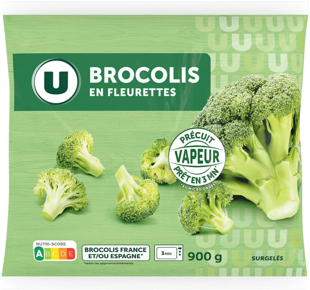 U Brocolis fleurettes précuits vapeur, 900g packshot