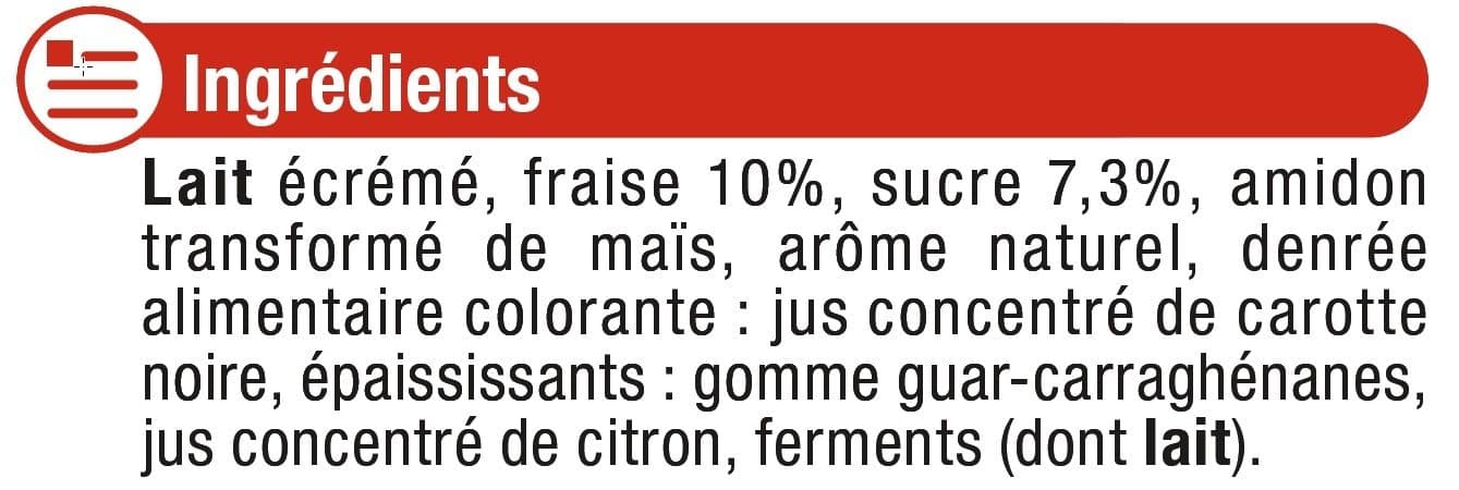 U Spécialité laitière maigre à la fraise sucré aromatisé packshot