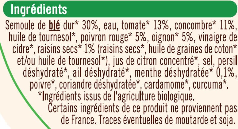 U Taboulé à l'oriental bio packshot